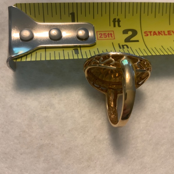 14KT Oval Hammered Gold, Diamond Halo Ring Size 7 Total 5 Grams - Picture 7 of 16